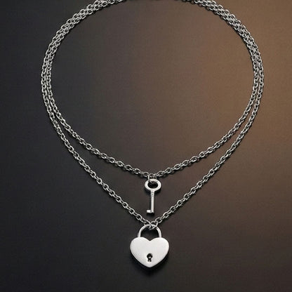 THE MEN THING SS Pendant/ Necklace HEART PADLOCK KEY - Pure Titanium Steel Pendant with 24inch Round Rolo Chain for Men & Boys