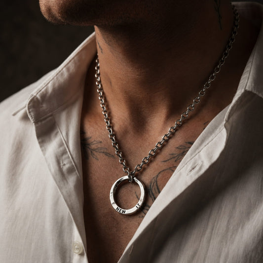 THE MEN THING SS Pendant/ Necklace HELIX - Alloy Circle Pendant with  Stainless Steel 24inch Round Box Chain , Milan trending Style for Men & Boy