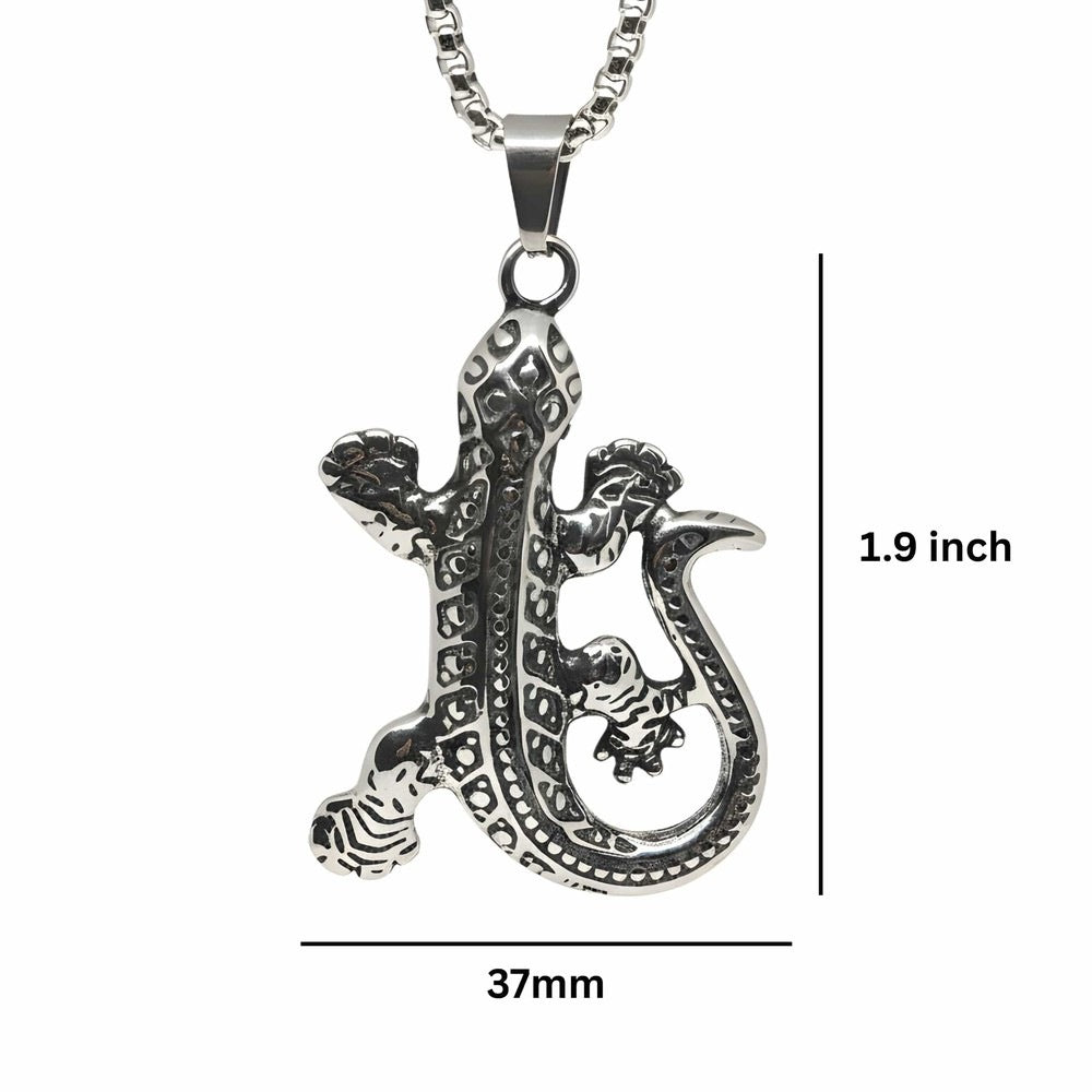THE MEN THING SS Pendant/ Necklace HELL LIZARD - 37mm Titanium Steel Pendant with 24inch Round Box 5mm Chain for Men & Boys
