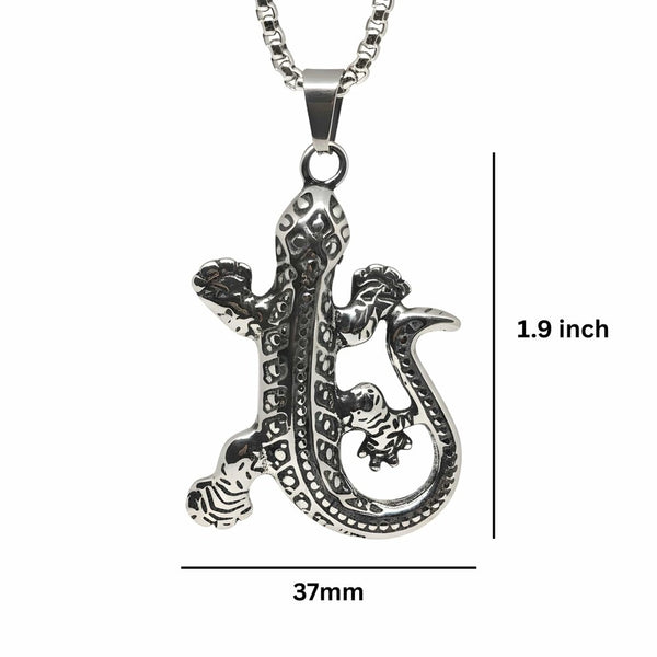 HELL LIZARD - 37mm Titanium Steel Pendant with 24inch Round Box 5mm Chain for Men & Boys
