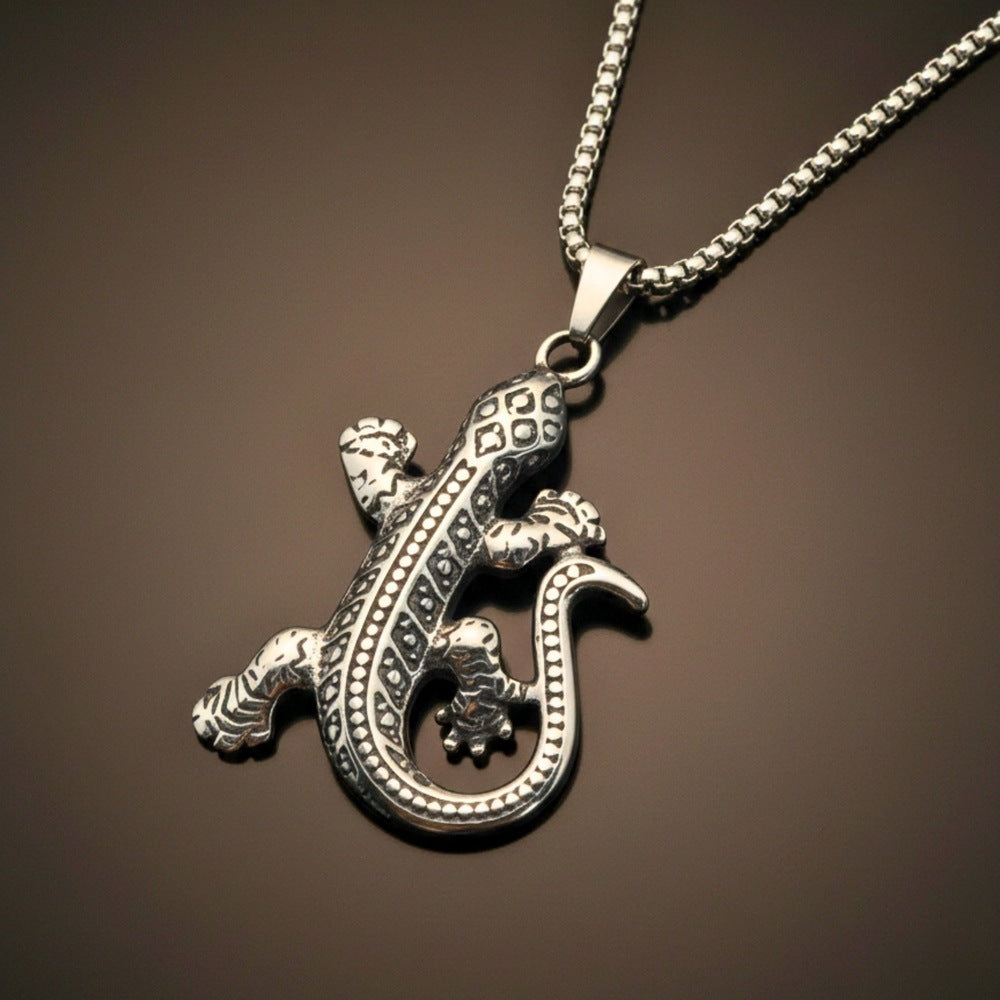 THE MEN THING SS Pendant/ Necklace HELL LIZARD - 37mm Titanium Steel Pendant with 24inch Round Box 5mm Chain for Men & Boys