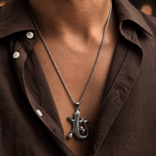 THE MEN THING SS Pendant/ Necklace HELL LIZARD - 37mm Titanium Steel Pendant with 24inch Round Box 5mm Chain for Men & Boys