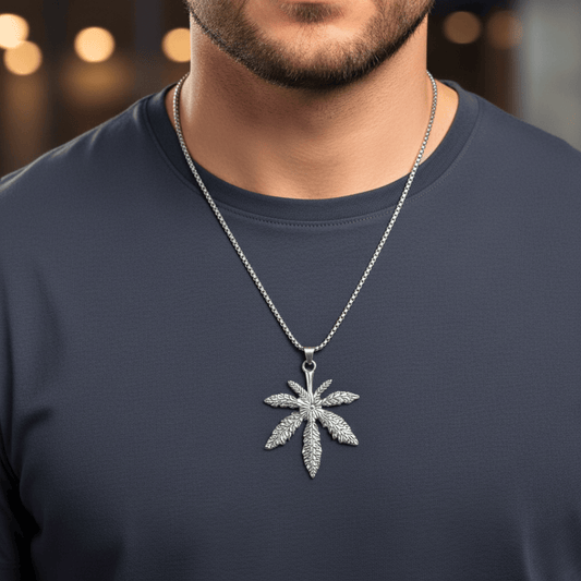 THE MEN THING SS Pendant/ Necklace HEMP-LEAF - Alloy Pendant with Pure Stainless Steel  24inch Round Box Chain, European trending Style for Men & Boys