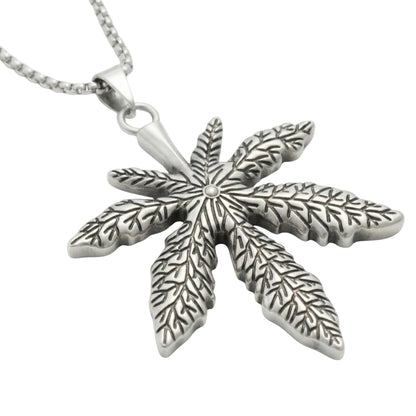 THE MEN THING SS Pendant/ Necklace HEMP-LEAF - Alloy Pendant with Pure Stainless Steel  24inch Round Box Chain, European trending Style for Men & Boys