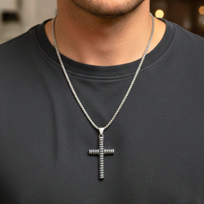 THE MEN THING SS Pendant/ Necklace HEXA CROSS - 33mm Titanium Steel Pendant with 24inch Round Box 5mm Chain for Men & Boys