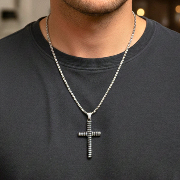 HEXA CROSS - 33mm Titanium Steel Pendant with 24inch Round Box 5mm Chain for Men & Boys