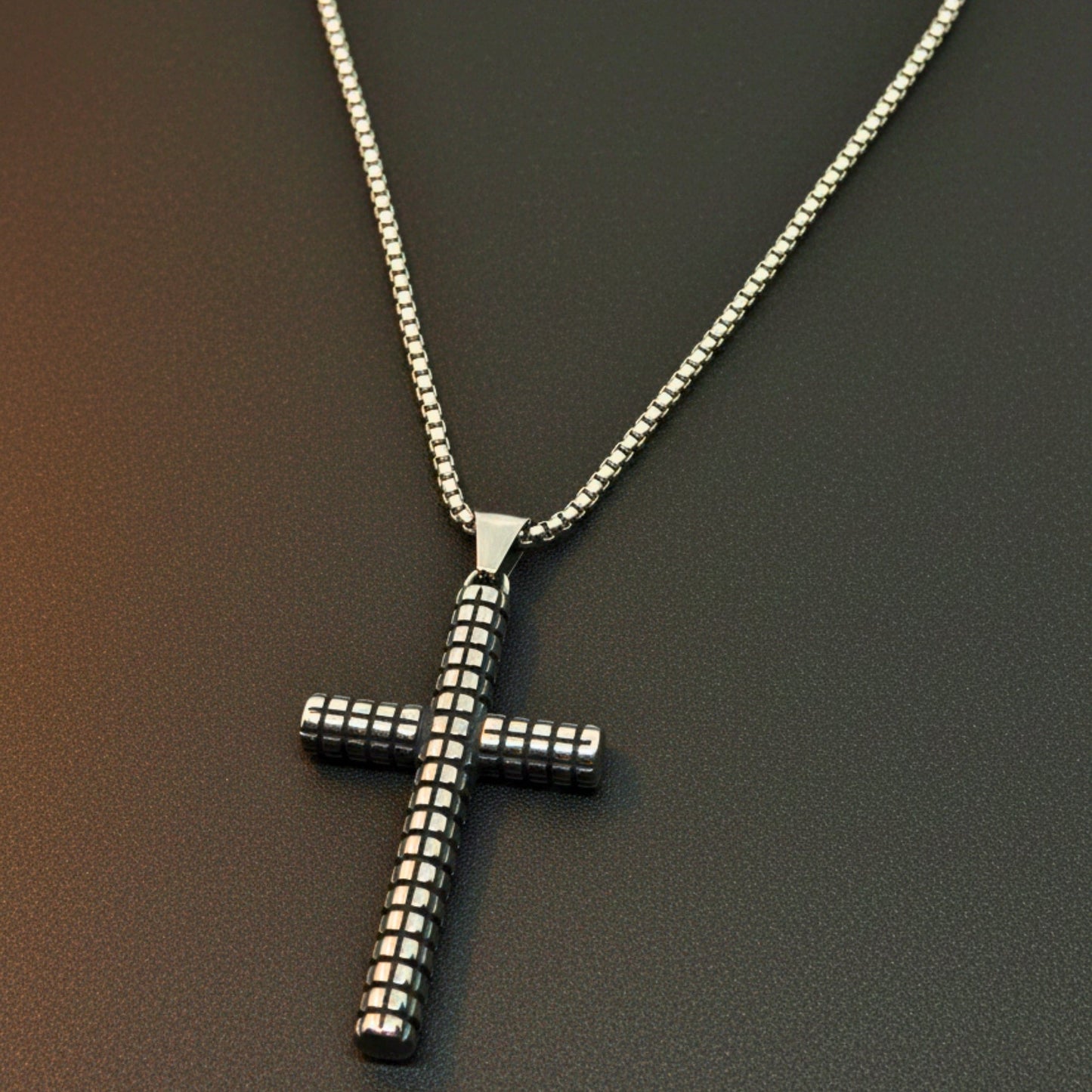 THE MEN THING SS Pendant/ Necklace HEXA CROSS - 33mm Titanium Steel Pendant with 24inch Round Box 5mm Chain for Men & Boys