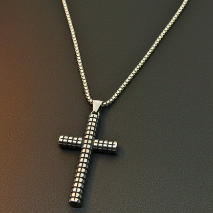 THE MEN THING SS Pendant/ Necklace HEXA CROSS - 33mm Titanium Steel Pendant with 24inch Round Box 5mm Chain for Men & Boys