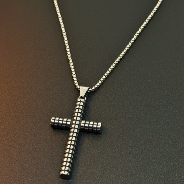 HEXA CROSS - 33mm Titanium Steel Pendant with 24inch Round Box 5mm Chain for Men & Boys