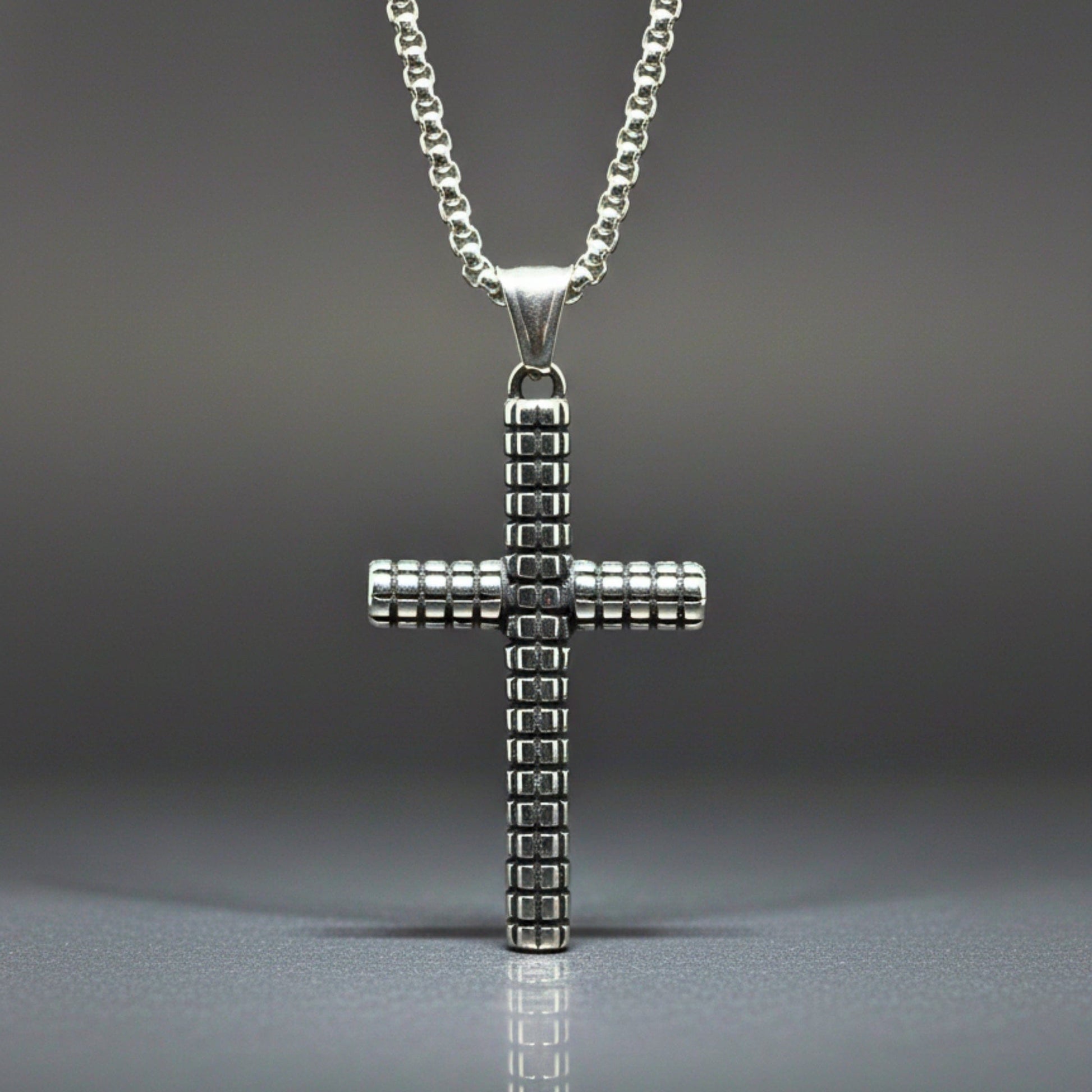 THE MEN THING SS Pendant/ Necklace HEXA CROSS - 33mm Titanium Steel Pendant with 24inch Round Box 5mm Chain for Men & Boys