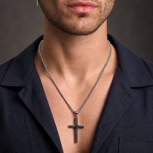 THE MEN THING SS Pendant/ Necklace HEXA CROSS - 33mm Titanium Steel Pendant with 24inch Round Box 5mm Chain for Men & Boys