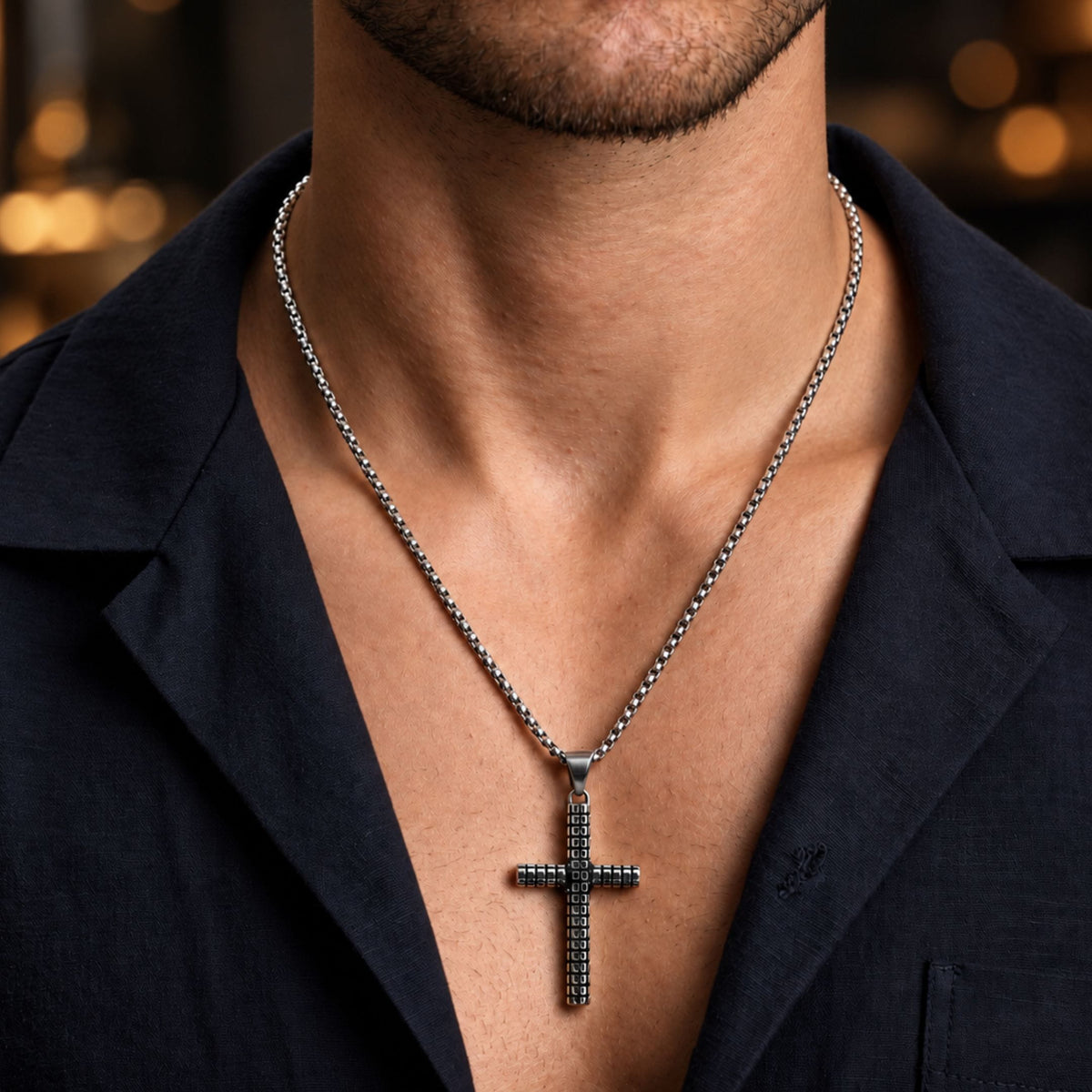 THE MEN THING SS Pendant/ Necklace HEXA CROSS - 33mm Titanium Steel Pendant with 24inch Round Box 5mm Chain for Men & Boys