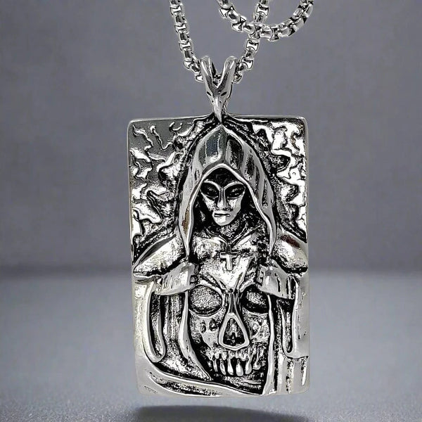 हिडन डेविल - शुद्ध स्टेनलेस स्टील 24 इंच गोल बॉक्स चेन के साथ मिश्र धातु पेंडेंट, पुरुषों और लड़कों के लिए अमेरिकी ट्रेंडिंग स्टाइल