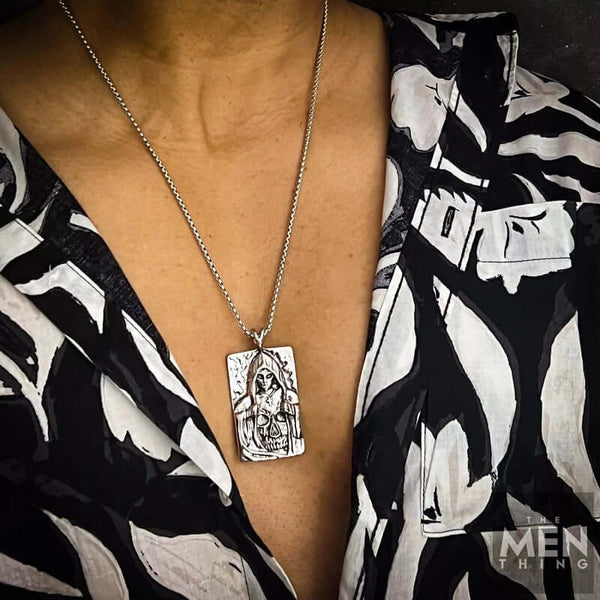हिडन डेविल - शुद्ध स्टेनलेस स्टील 24 इंच गोल बॉक्स चेन के साथ मिश्र धातु पेंडेंट, पुरुषों और लड़कों के लिए अमेरिकी ट्रेंडिंग स्टाइल