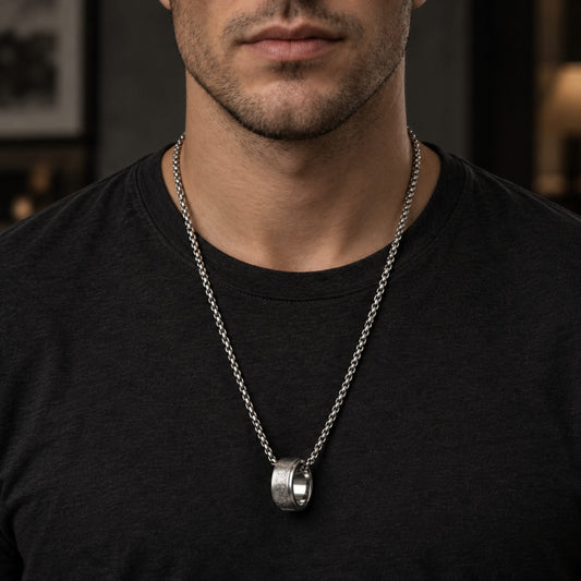 THE MEN THING SS Pendant/ Necklace HOLY PRAYER CROSS RING - 10mm Pure Titanium Steel Pendant with 28inch Round Box 4mm Chain for Men & Boys