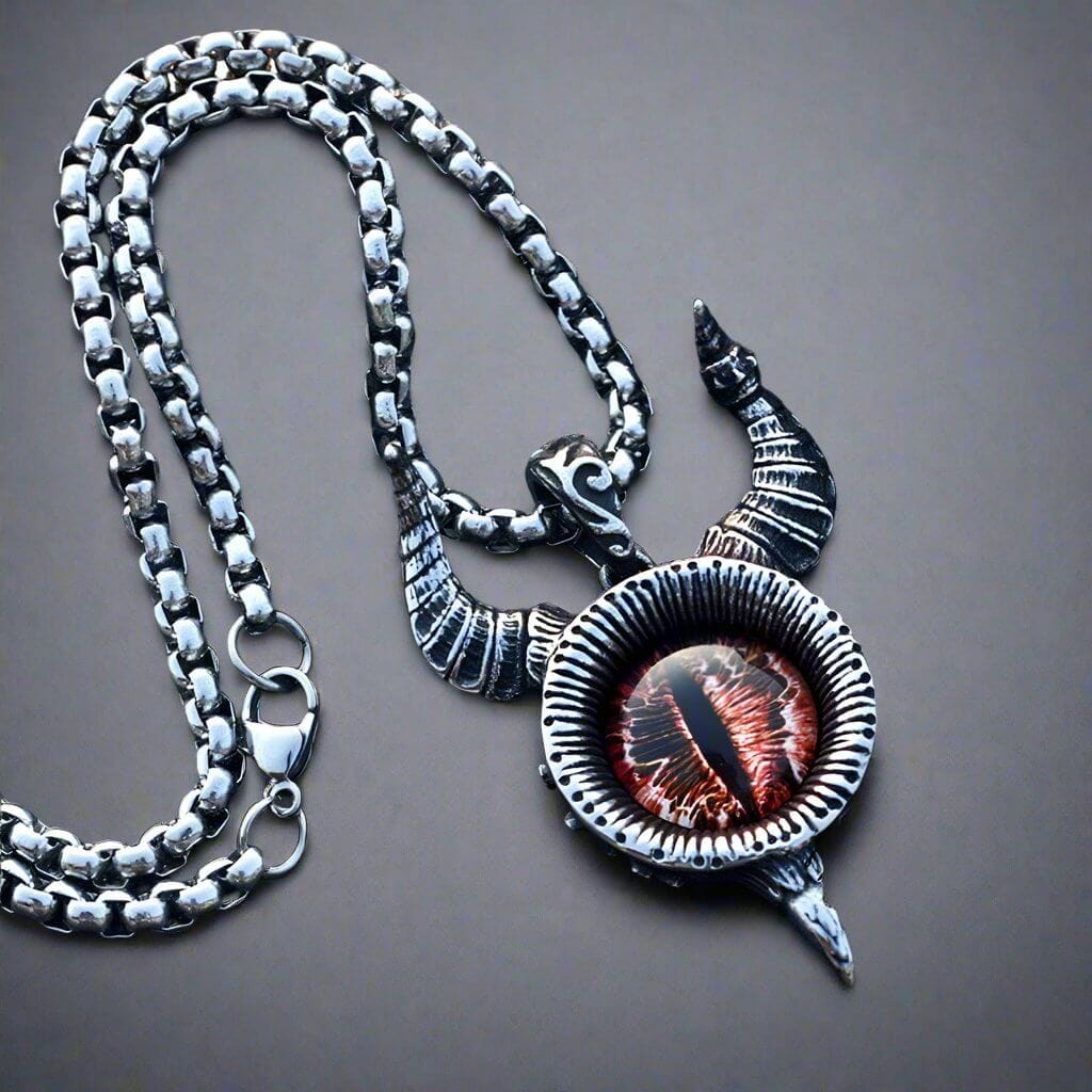 THE MEN THING SS Pendant/ Necklace HORN YELLOW EYE PROTECT - Pure Titanium Steel Pendant with 24inch Round Box Chain for Men & Boys