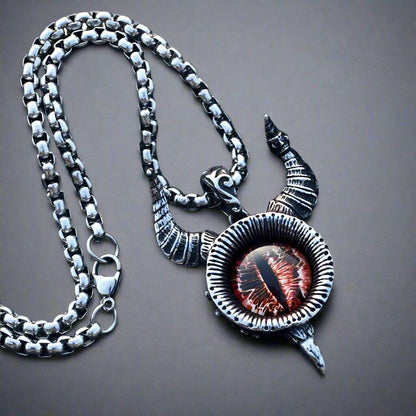 THE MEN THING SS Pendant/ Necklace HORN YELLOW EYE PROTECT - Pure Titanium Steel Pendant with 24inch Round Box Chain for Men & Boys