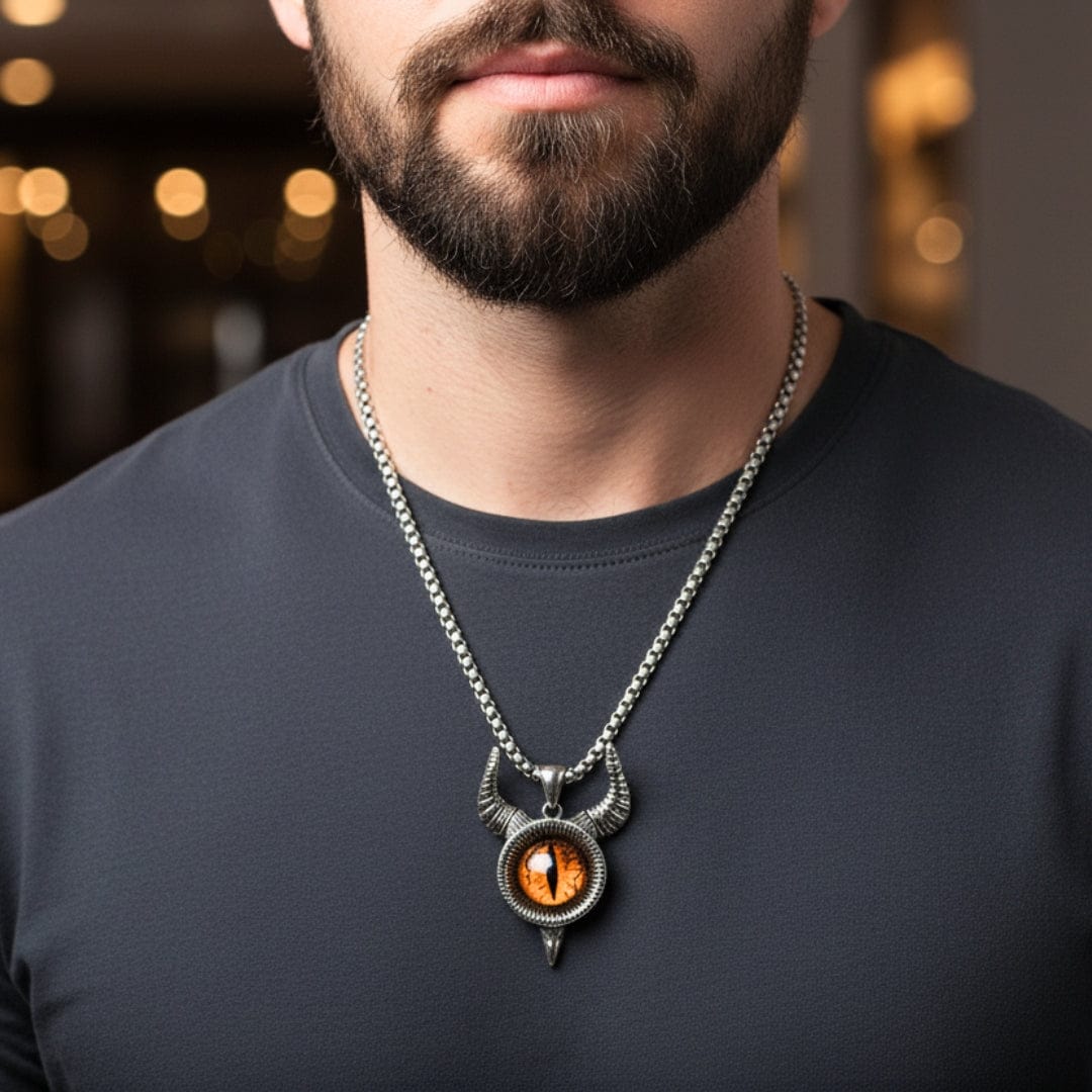 THE MEN THING SS Pendant/ Necklace HORN YELLOW EYE PROTECT - Pure Titanium Steel Pendant with 24inch Round Box Chain for Men & Boys