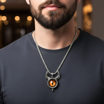 THE MEN THING SS Pendant/ Necklace HORN YELLOW EYE PROTECT - Pure Titanium Steel Pendant with 24inch Round Box Chain for Men & Boys
