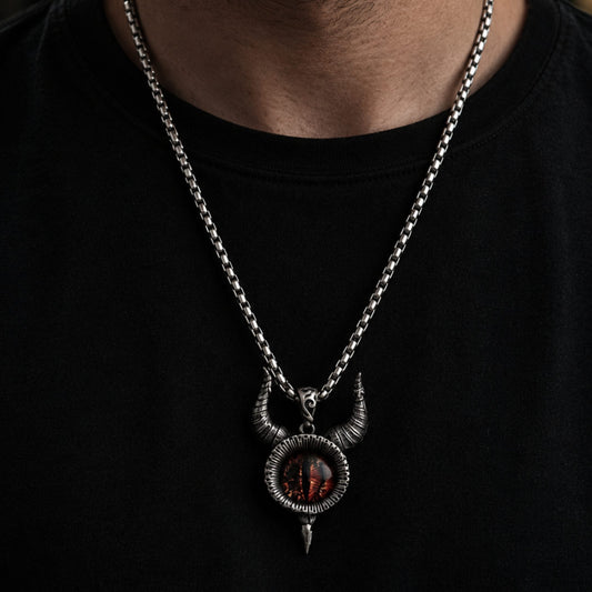 THE MEN THING SS Pendant/ Necklace HORN YELLOW EYE PROTECT - Pure Titanium Steel Pendant with 24inch Round Box Chain for Men & Boys