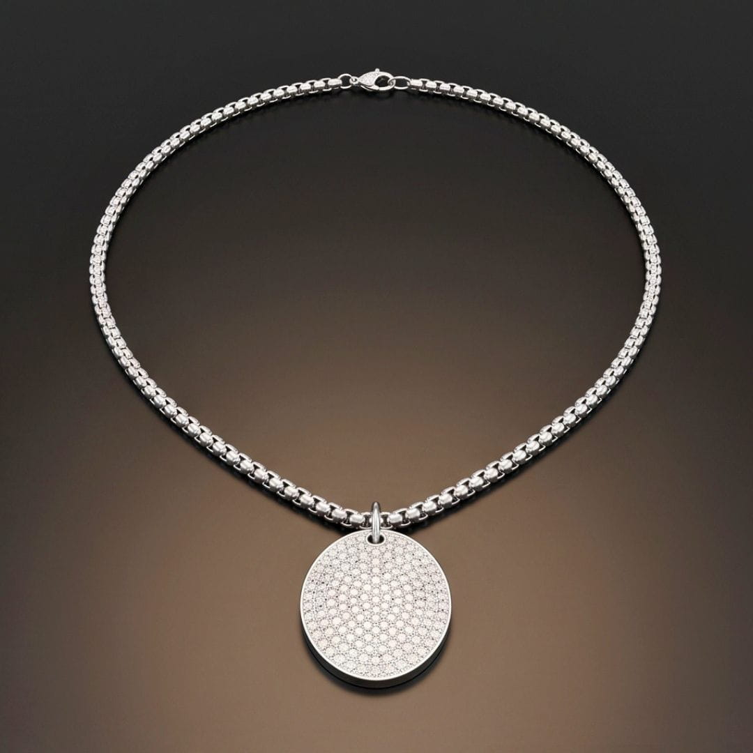THE MEN THING SS Pendant/ Necklace ICE OVAL - 29mm Titanium Steel Pendant with 23inch Round Box 3mm Chain for Men & Boys