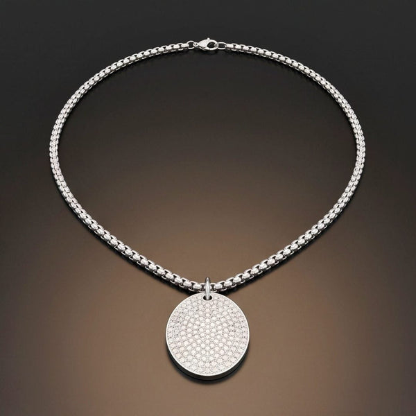 ICE OVAL - 29mm Titanium Steel Pendant with 23inch Round Box 3mm Chain for Men & Boys