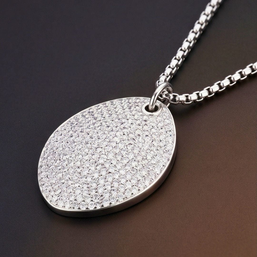 THE MEN THING SS Pendant/ Necklace ICE OVAL - 29mm Titanium Steel Pendant with 23inch Round Box 3mm Chain for Men & Boys