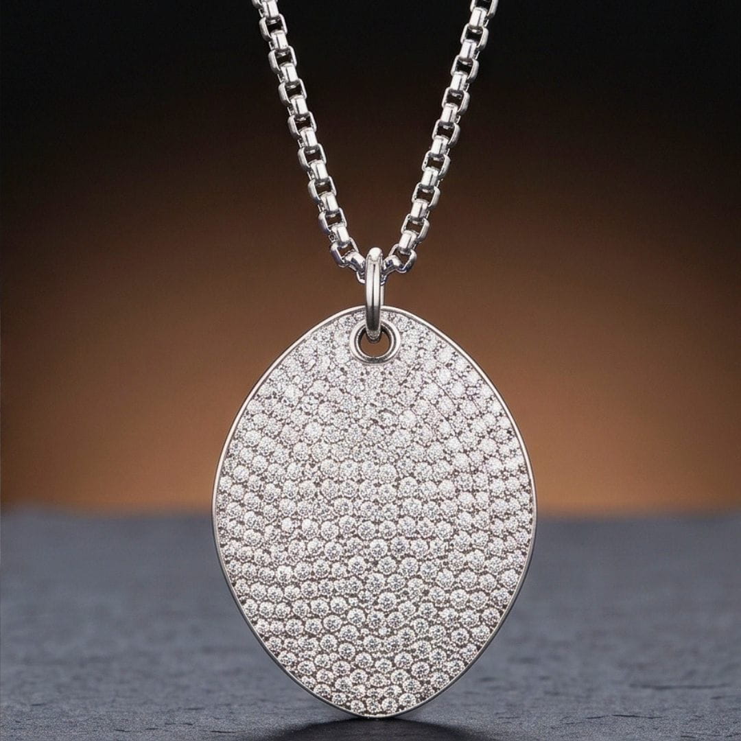 THE MEN THING SS Pendant/ Necklace ICE OVAL - 29mm Titanium Steel Pendant with 23inch Round Box 3mm Chain for Men & Boys