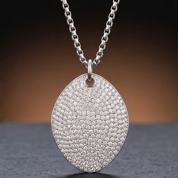 ICE OVAL - 29mm Titanium Steel Pendant with 23inch Round Box 3mm Chain for Men & Boys