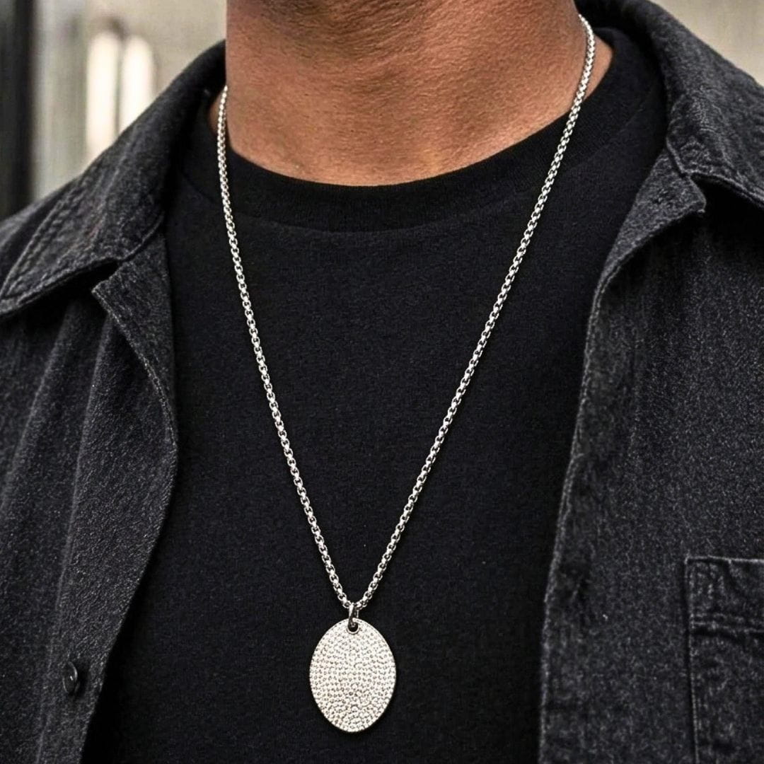 THE MEN THING SS Pendant/ Necklace ICE OVAL - 29mm Titanium Steel Pendant with 23inch Round Box 3mm Chain for Men & Boys