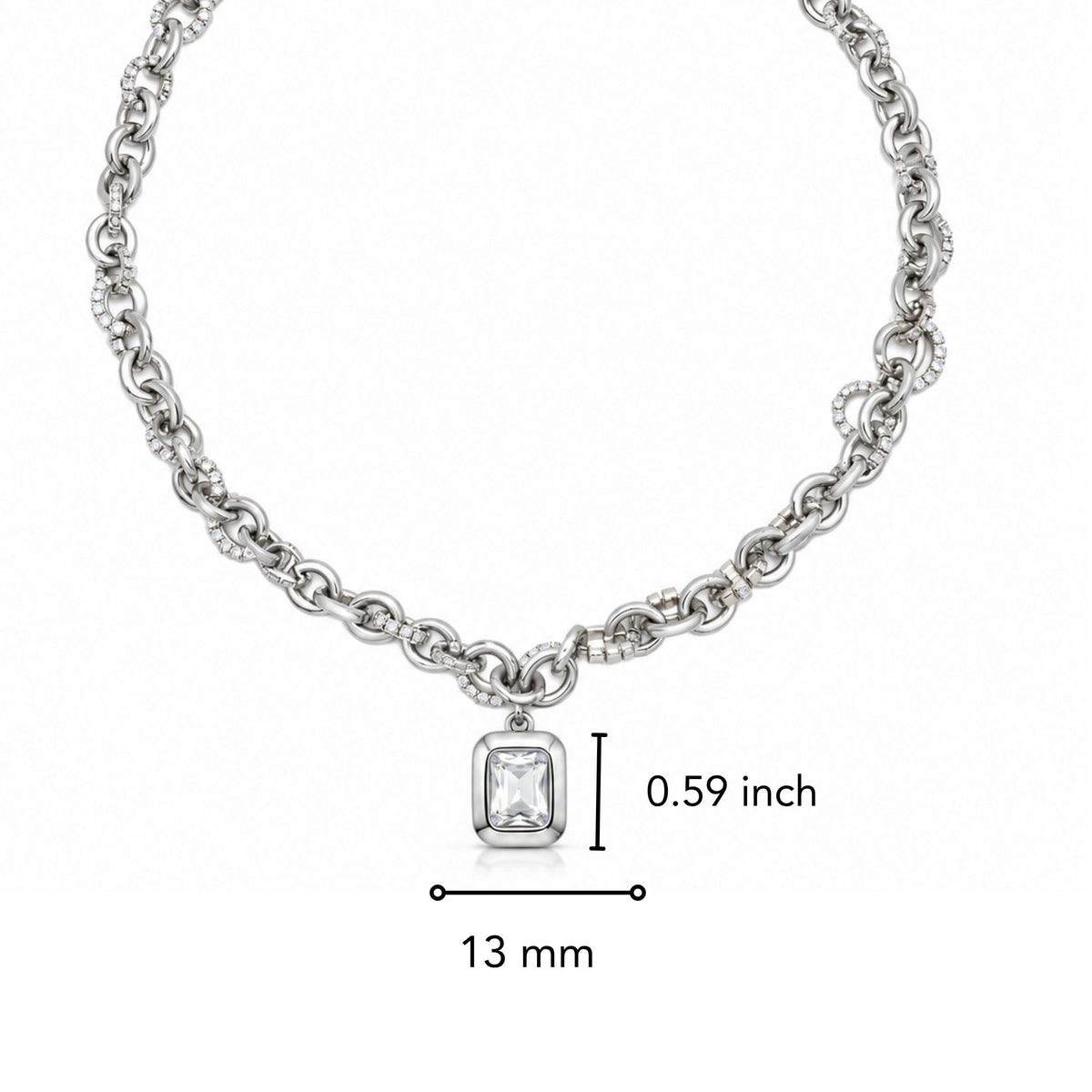 THE MEN THING SS Pendant/ Necklace ICED LINK - 13mm Titanium Steel Pendant with 17 to 19 inch Adjustable 7.8mm Chain for Men & Boys