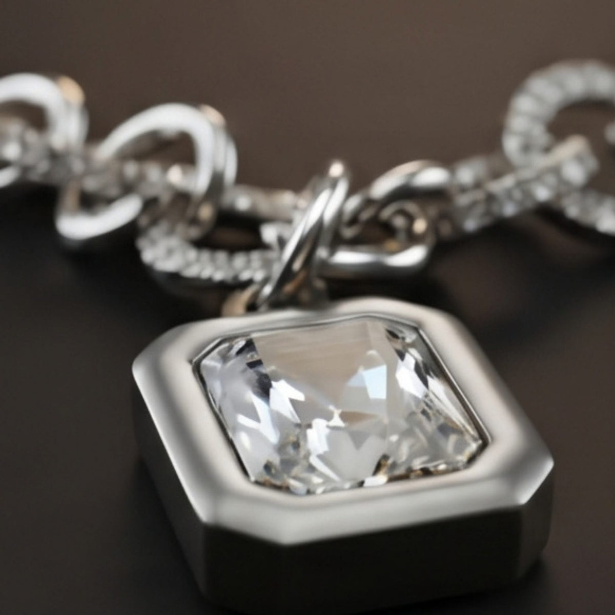 THE MEN THING SS Pendant/ Necklace ICED LINK - 13mm Titanium Steel Pendant with 17 to 19 inch Adjustable 7.8mm Chain for Men & Boys