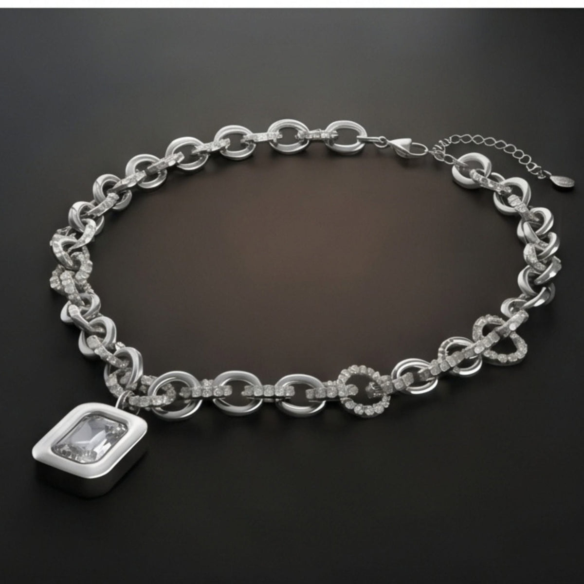 THE MEN THING SS Pendant/ Necklace ICED LINK - 13mm Titanium Steel Pendant with 17 to 19 inch Adjustable 7.8mm Chain for Men & Boys