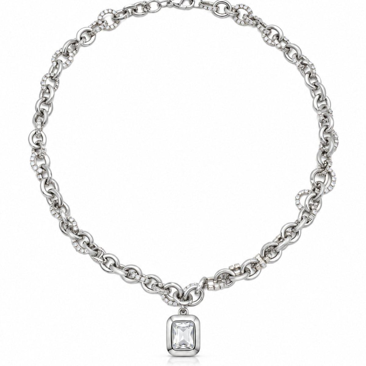 THE MEN THING SS Pendant/ Necklace ICED LINK - 13mm Titanium Steel Pendant with 17 to 19 inch Adjustable 7.8mm Chain for Men & Boys