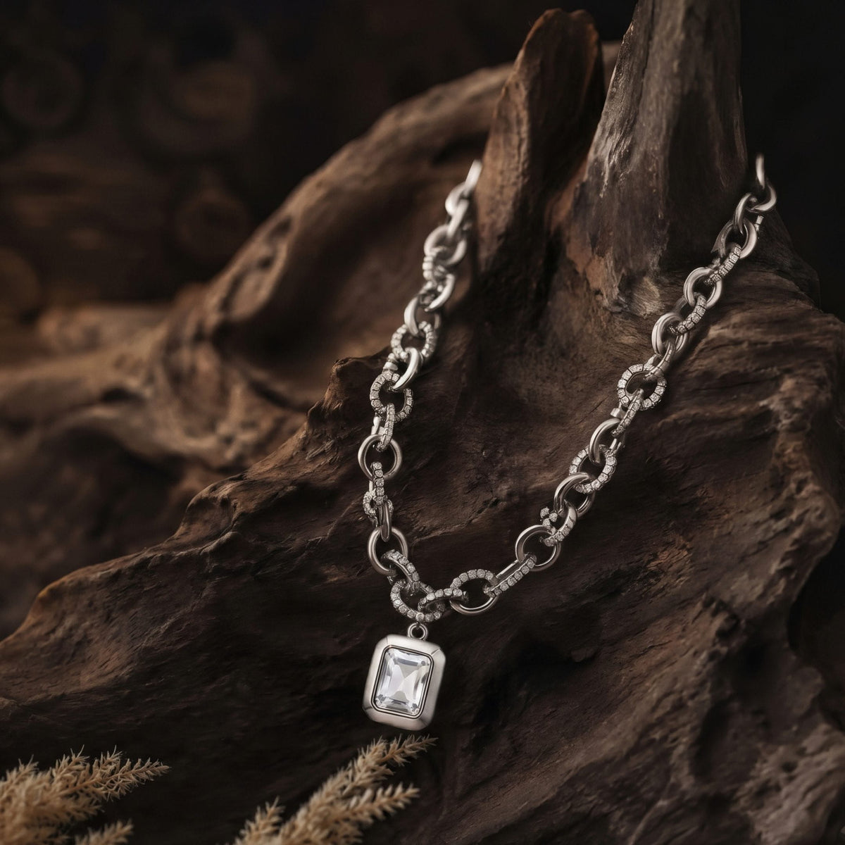 THE MEN THING SS Pendant/ Necklace ICED LINK - 13mm Titanium Steel Pendant with 17 to 19 inch Adjustable 7.8mm Chain for Men & Boys