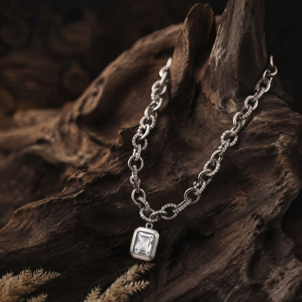 ICED LINK - 13mm Titanium Steel Pendant with 17 to 19 inch Adjustable 7.8mm Chain for Men & Boys