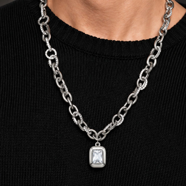 ICED LINK - 13mm Titanium Steel Pendant with 17 to 19 inch Adjustable 7.8mm Chain for Men & Boys