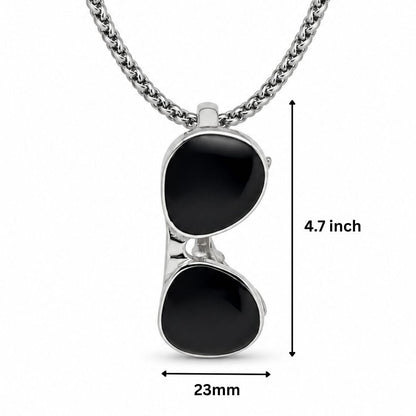 THE MEN THING SS Pendant/ Necklace ICONIC SUNGLASS - 23mm Titanium Steel Pendant with Adjustable Round Box 4mm Chain for Men & Boys (22 to 24inch)