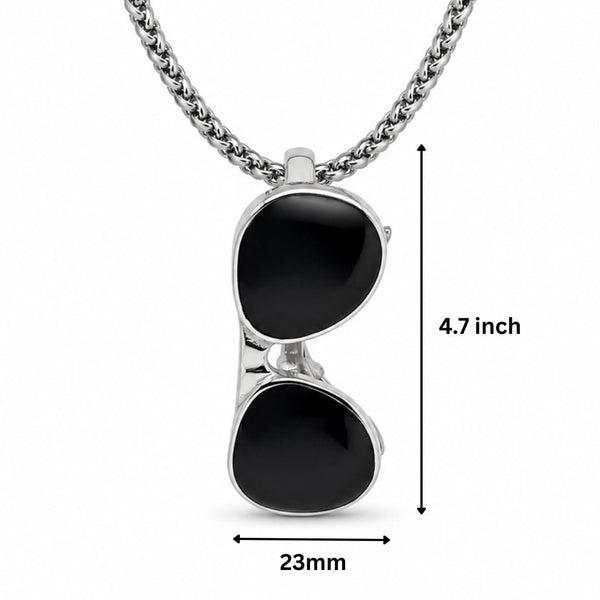 ICONIC SUNGLASS - 23mm Titanium Steel Pendant with Adjustable Round Box 4mm Chain for Men & Boys (22 to 24inch)