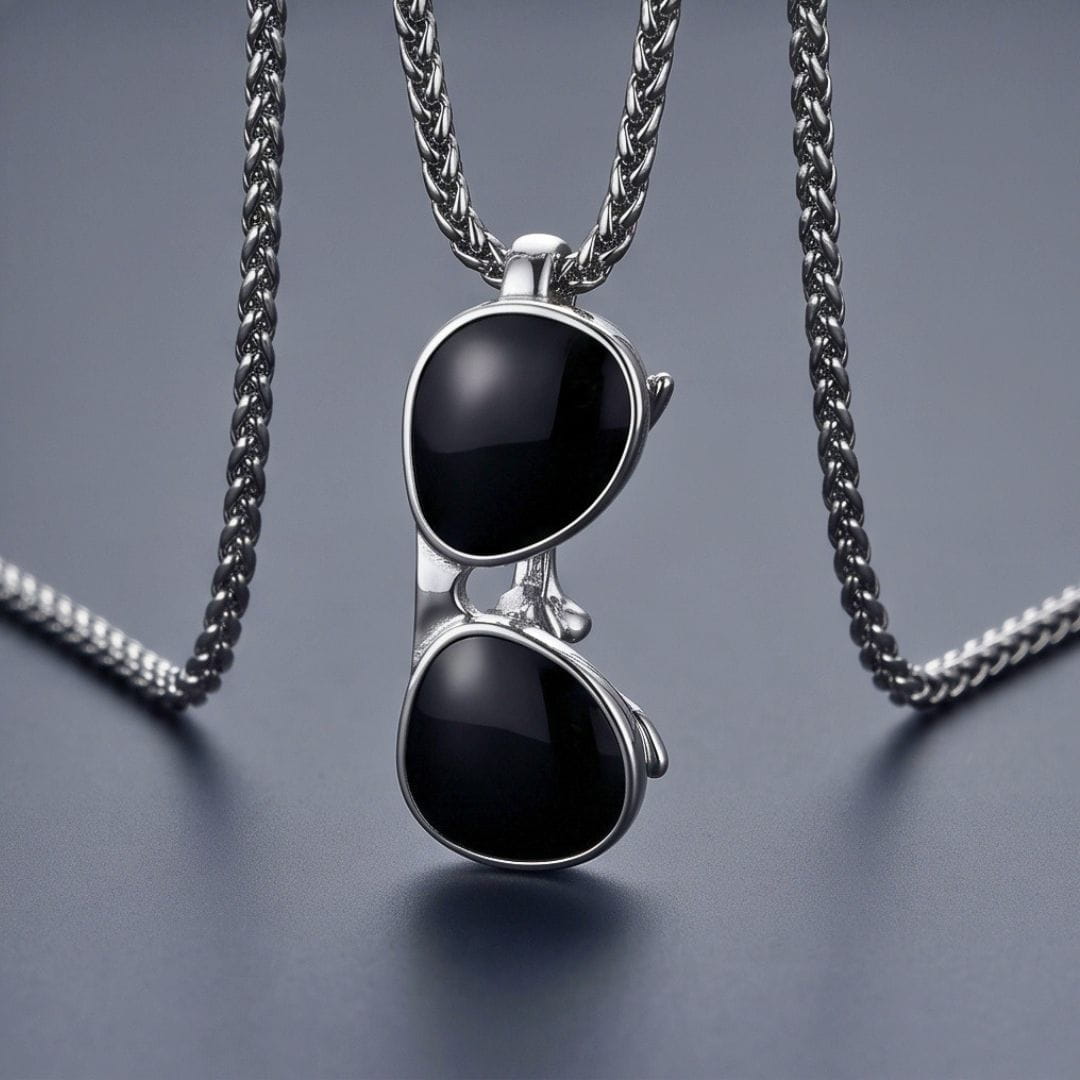 THE MEN THING SS Pendant/ Necklace ICONIC SUNGLASS - 23mm Titanium Steel Pendant with Adjustable Round Box 4mm Chain for Men & Boys (22 to 24inch)