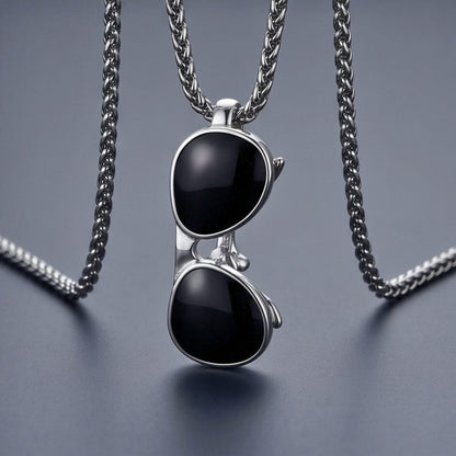 THE MEN THING SS Pendant/ Necklace ICONIC SUNGLASS - 23mm Titanium Steel Pendant with Adjustable Round Box 4mm Chain for Men & Boys (22 to 24inch)