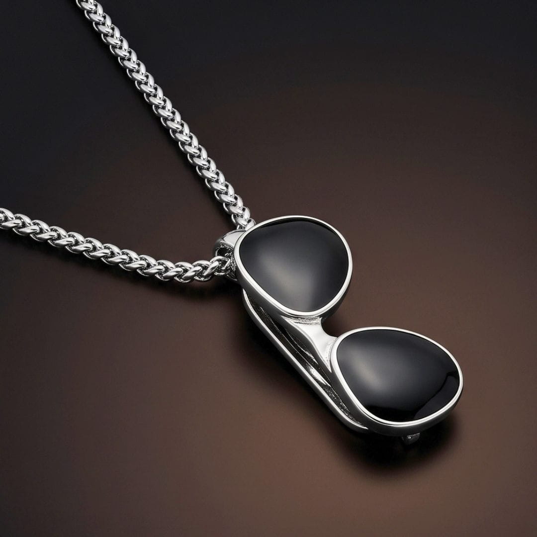 THE MEN THING SS Pendant/ Necklace ICONIC SUNGLASS - 23mm Titanium Steel Pendant with Adjustable Round Box 4mm Chain for Men & Boys (22 to 24inch)
