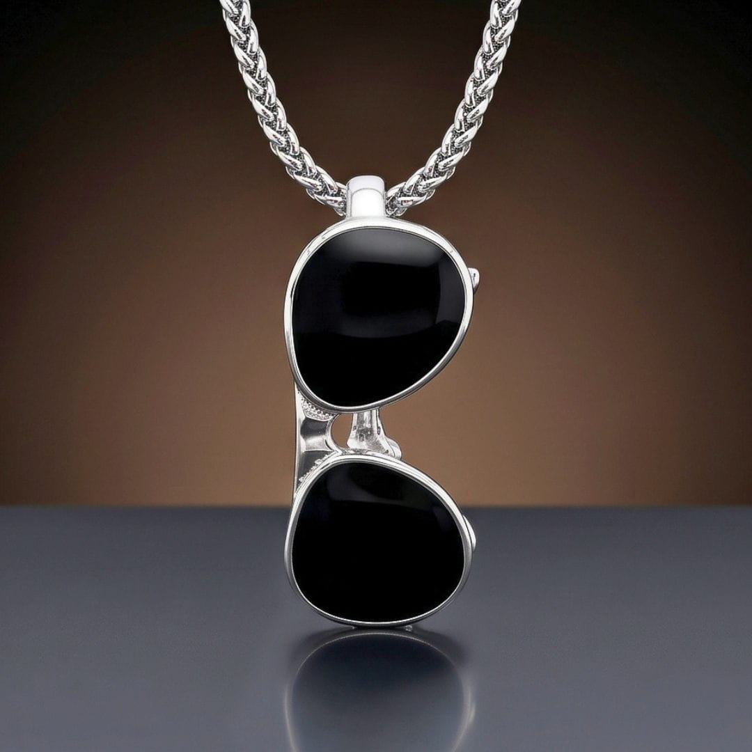 THE MEN THING SS Pendant/ Necklace ICONIC SUNGLASS - 23mm Titanium Steel Pendant with Adjustable Round Box 4mm Chain for Men & Boys (22 to 24inch)
