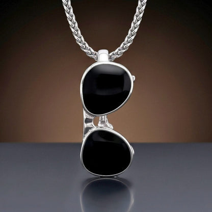THE MEN THING SS Pendant/ Necklace ICONIC SUNGLASS - 23mm Titanium Steel Pendant with Adjustable Round Box 4mm Chain for Men & Boys (22 to 24inch)