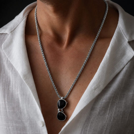 THE MEN THING SS Pendant/ Necklace ICONIC SUNGLASS - 23mm Titanium Steel Pendant with Adjustable Round Box 4mm Chain for Men & Boys (22 to 24inch)