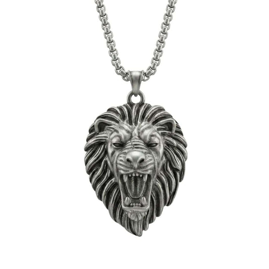 THE MEN THING SS Pendant/ Necklace IMPERIAL LION KING - 40mm Titanium Steel Pendant with 24inch Round Box 5mm Chain for Men & Boys