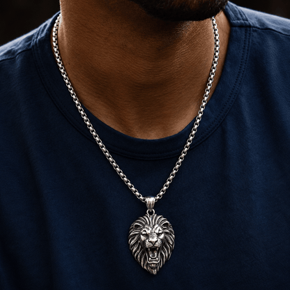 THE MEN THING SS Pendant/ Necklace IMPERIAL LION KING - 40mm Titanium Steel Pendant with 24inch Round Box 5mm Chain for Men & Boys