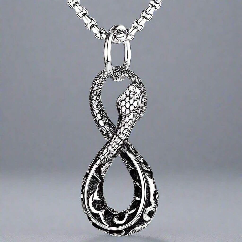 THE MEN THING SS Pendant/ Necklace INFINITY SNAKE -  Alloy Pendant with Pure Stainless Steel 24inch Round Box Chain, European trending Style for Men & Boy