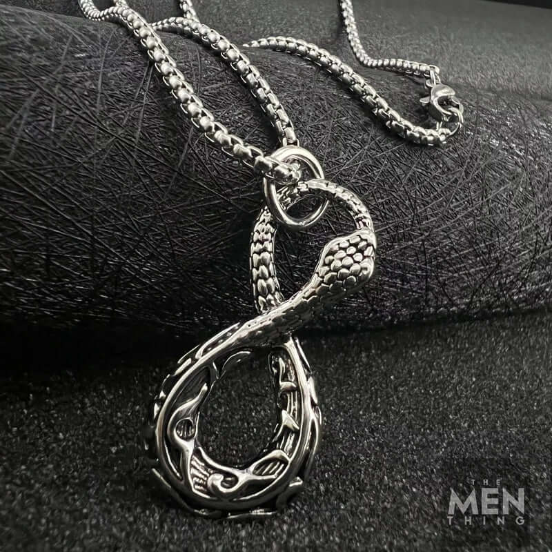 THE MEN THING SS Pendant/ Necklace INFINITY SNAKE -  Alloy Pendant with Pure Stainless Steel 24inch Round Box Chain, European trending Style for Men & Boy