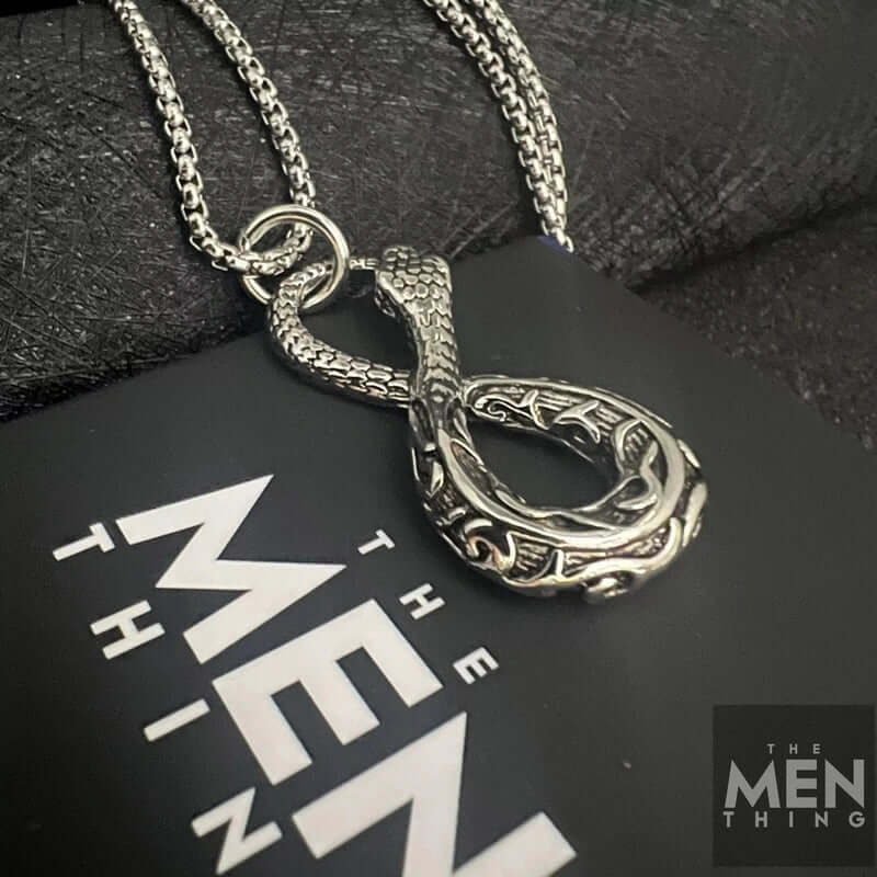 THE MEN THING SS Pendant/ Necklace INFINITY SNAKE -  Alloy Pendant with Pure Stainless Steel 24inch Round Box Chain, European trending Style for Men & Boy